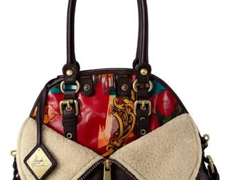 Badgley Mischka Leather Satchel Handbag with Shearling Trim  Multicolor Graphic Design