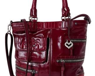Brighton Burgundy Leather Satchel Handbag with Heart Charm  Crossbody Strap