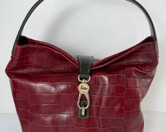 Dooney  Bourke CrocEmbossed Leather Hobo Shoulder Bag  Red  Brown