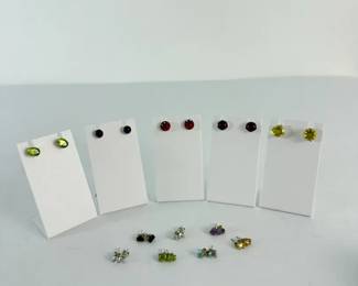 925 Sterling Silver Stud Earrings Collection  Gemstone  Colored Stone Styles  16g Total