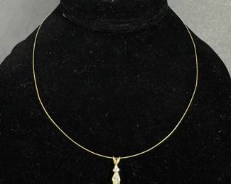 14K Gold Diamond Pear Pendant Necklace 1.71g with Fine Yellow Gold Chain