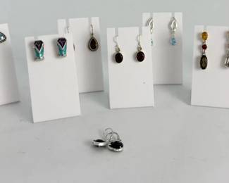 925 Sterling Silver Gemstone Earrings Collection  55g Total