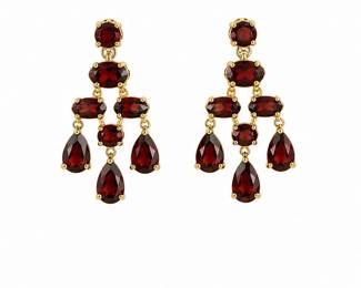 3.61g  14K Gold Garnet Chandelier Earrings