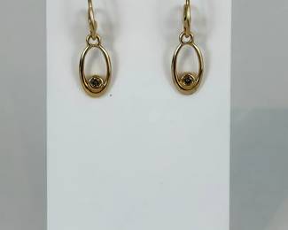 2.51g  14K Gold Brown Diamond Dangle Earrings