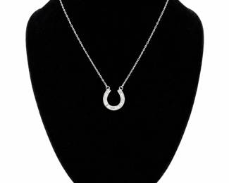  05 14K White Gold DiamondCut Horseshoe Pendant Necklace, 2.35g ,18 inches