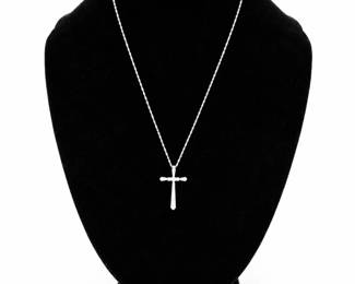 14K White Gold ThreeDiamond Cross Necklace, 1.59g  18 Rope Chain