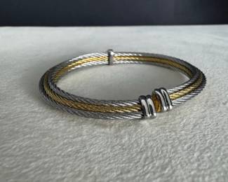  04 18K Gold  Steel Alor Twisted Cable Diamond Bracelet 18.26g