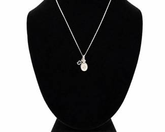 3.26g  Sterling Silver 925 Necklace with Oval Blue Stone Pendant