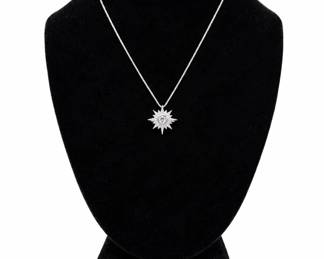 3.75g  Sterling Silver CZ Starburst Pendant Necklace W Box Link Chain
