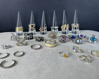 Designer  Fashion Sterling Silver Ring Collection  26 Assorted Rings, 129.30g Total