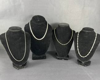 4 Sterling Silver Necklaces, Herringbone, Rope, Bar Link  Cable Chains 34.39g