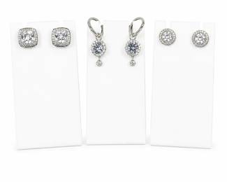 15.53g  Sterling Silver CZ Earring Collection  3 Pairs