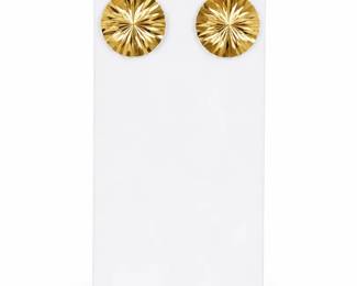 18K Gold Sunburst Disc Stud Earrings, 1.22g