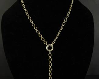 Sterling Silver  14K Yellow Gold Lariat Necklace with TwoTone Links, 17.84 Grams
