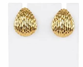 14K Gold Textured Teardrop Stud Earrings, 1.00g