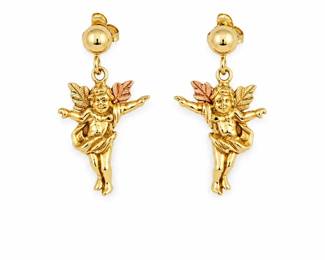 2.16g  10K Black Hills Gold Angel Dangle Earrings