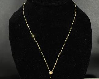 14K Gold Rosary Style Cross Necklace 1.51g Yellow Gold Bead Station Chain