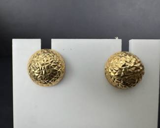 14K Yellow Gold Diamond Cut Dome Stud Earrings 1.16g