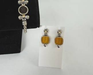 40.73g  Menegatti Sterling Silver  18K Gold Venetian Glass Jewelry Set  Bracelet  Earrings