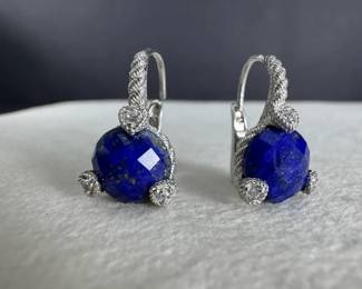 Judith Ripka 925 Sterling Silver Blue Faceted Stone Drop Earrings 6.40g