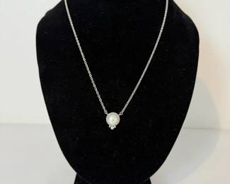 10.86g  Judith Ripka Sterling Silver Mabe Pearl  CZ Necklace  11mm Pearl