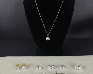 Sterling Silver Cubic Zirconia Jewelry Collection with Necklace  8 Pairs of Earrings