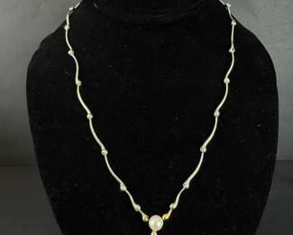 Custom Pearl Necklace with Gold Accents, Likely Sterling Silver, 19.1 Grams