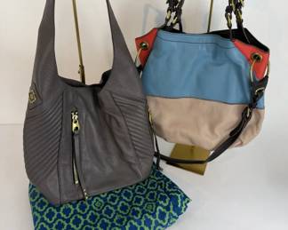 Designer Leather Handbag Pair  Oryany Colorblock Tote  Gray Hobo Bag