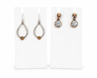 ALE Sterling Silver Citrine  CZ Earring Collection  2 Pairs, 7.30g
