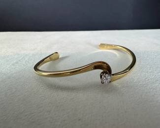 GoldTone Brass CZ Solitaire Open Cuff Bracelet 10.35 Grams