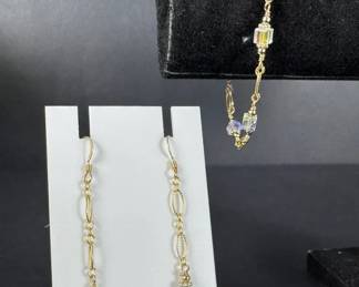 14K Gold Filled Crystal Bracelet  Matching Dangle Earrings Set 5.41g