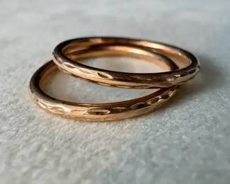 14K Rose Gold Diamond Cut Hollow Wedding Bands, Size 9, 0.96g