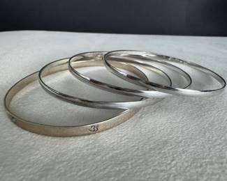 Sterling Silver Satya Om  3 Milor Bangle Bracelets 18.3g Italy Thailand Set