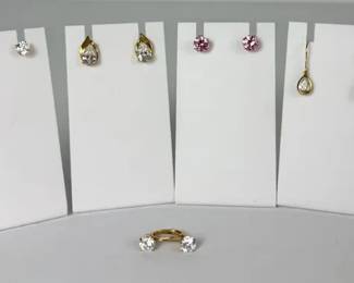 7.67g  14K Yellow Gold CZ Earring Collection  5 Pairs