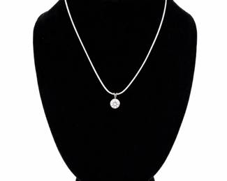 9.57g Sterling Silver Solitaire CZ Pendant Necklace W Snake Chain