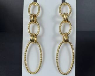 14K Yellow Gold Twisted Oval Link Dangle Earrings 2.98g