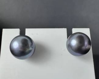 14K Gold Cultured Gray Pearl Stud Earrings 10.5mm 3.37g