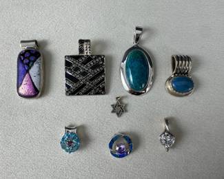 Artisan Sterling Silver Pendant Collection  8 Gemstone  Fashion Pendants, 64.34g Total