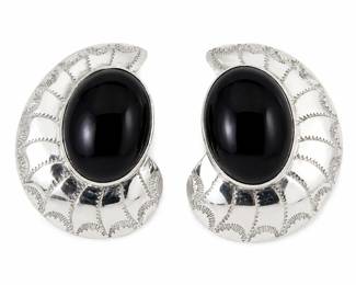 Deborah West Unmarked Sterling Silver Black Onyx Statement Earrings