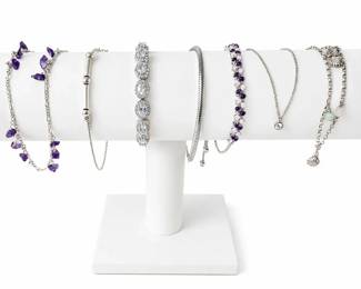 Sterling Silver Bracelet Collection with Purple and Clear Stones