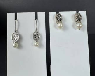 Michael Dawkins Sterling Silver Pearl Stud Earrings  Sterling Pearl Dangle Earrings 10.83g