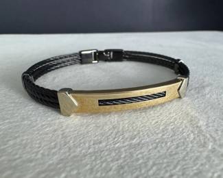 14K Gold Plate  Black Steel Cable Bracelet Italy 14.91g Never Worn