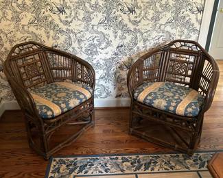Chinese Chippendale Style Rattan Chairs