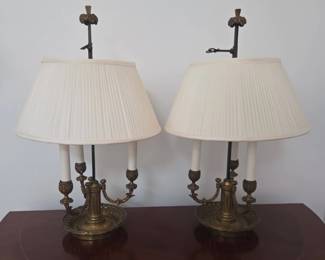 Pair of French Empire style Bouillotte Lamps