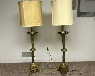 Gothic Revival Style Standing Brass Lamps