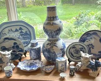 Oriental Style Blue White Foo Dogs, Plates More
