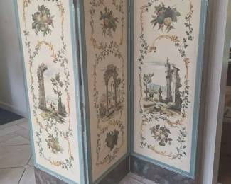 001 19thcentury French country classical romantic room divider screen with handpainted neoclassical sc