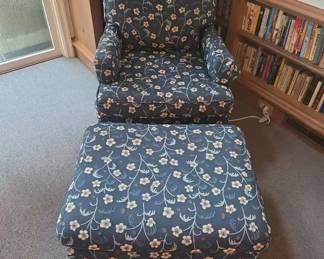 Blue Floral Armchair Ottoman