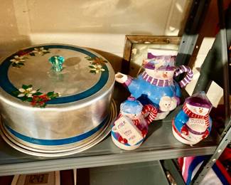 vintage metal cake holder on left