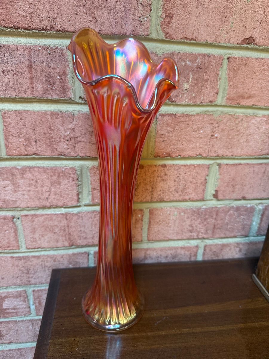 Fenton Marigold carnival swung glass vase